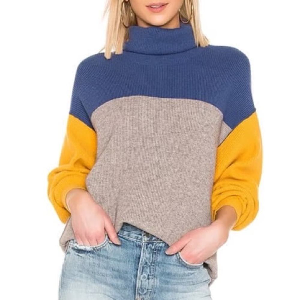 Free People Softly Structured Color Block Turtleneck Sweater size Small
